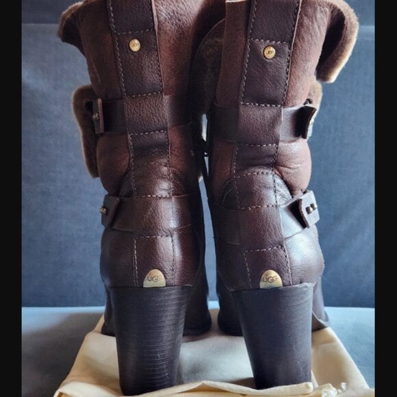 UGG Australia  "Jayne" Brown Cuffed Shearling Heeled Ankle Boot. Size 10. - Picture 3 of 8